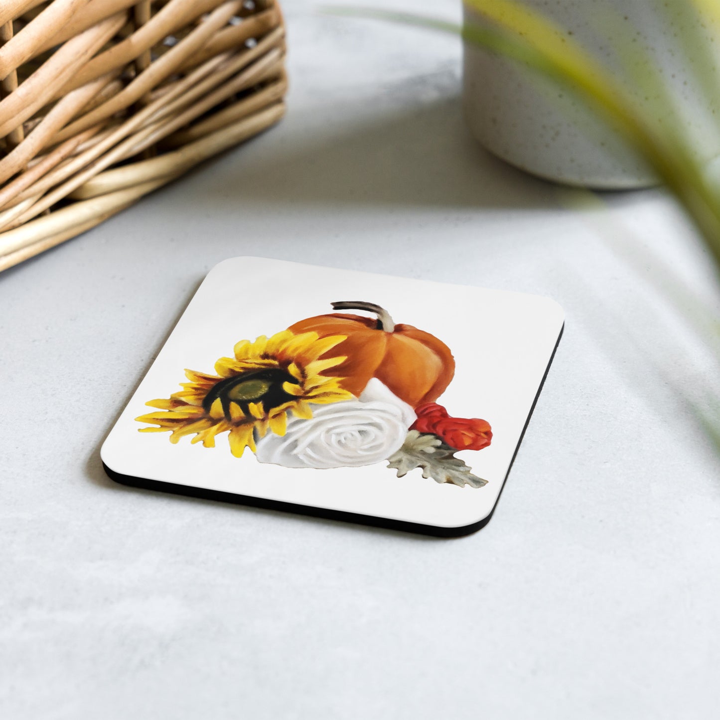 Autumn Flowers Cork-back coaster