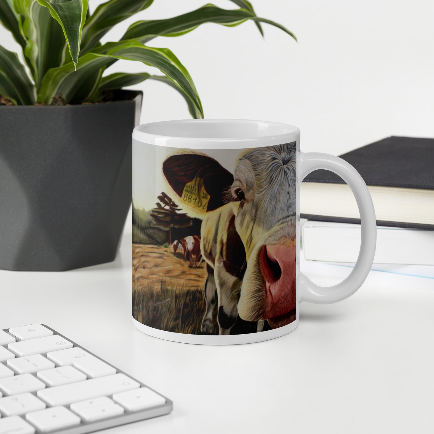 "Just Saying Hi" Cow White glossy mug