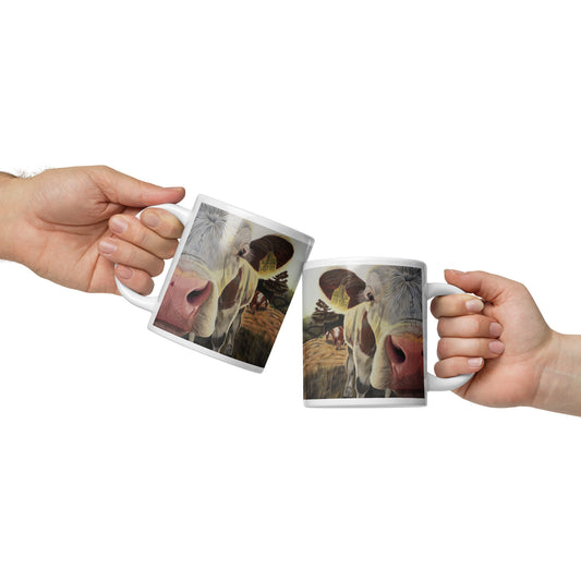 "Just Saying Hi" Cow White glossy mug