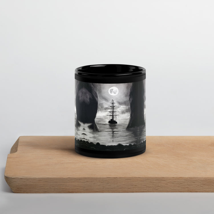 Spooky Pirate Ship Black Glossy Mug