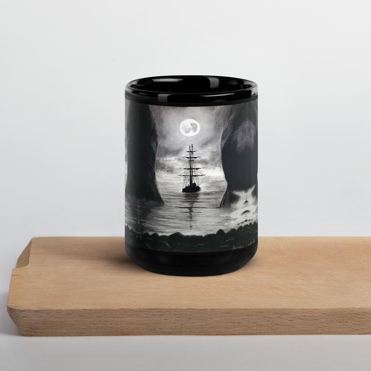 Spooky Pirate Ship Black Glossy Mug