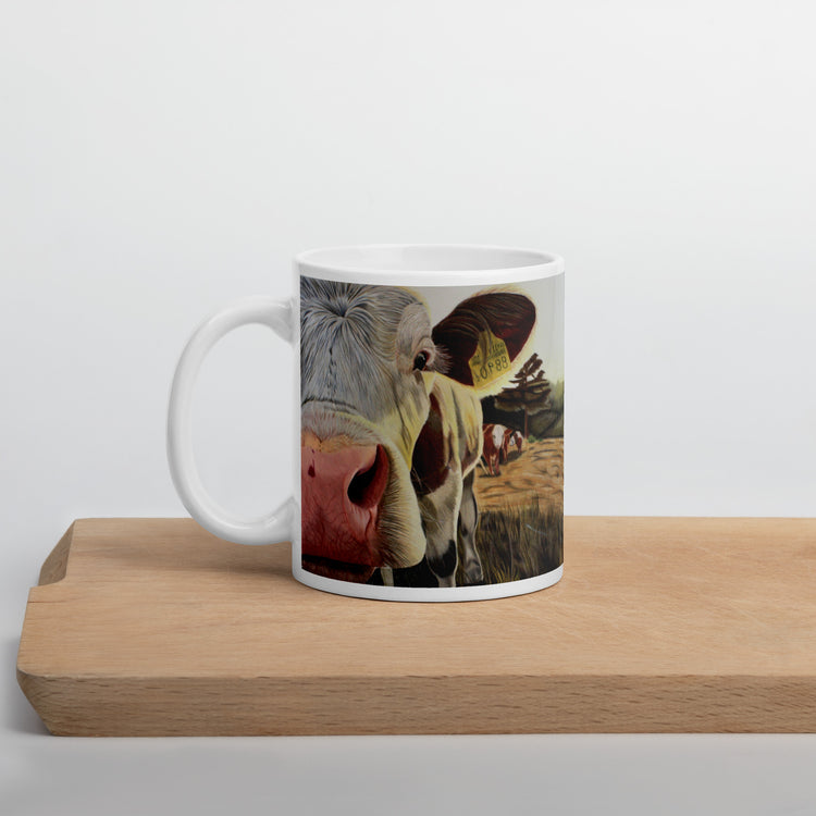 "Just Saying Hi" Cow White glossy mug