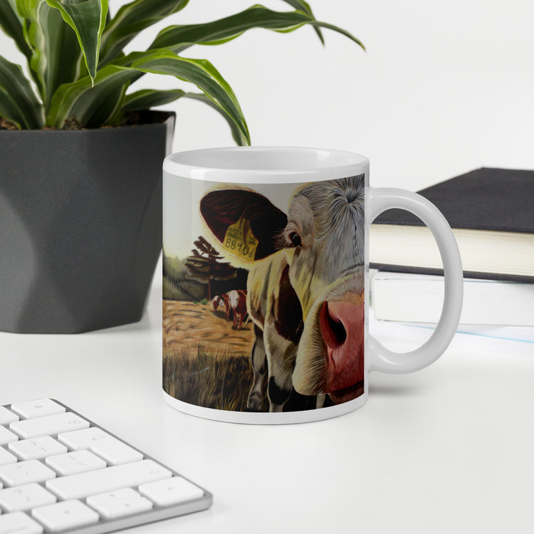 "Just Saying Hi" Cow White glossy mug