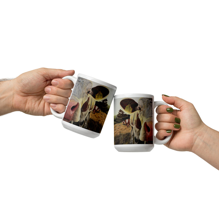 "Just Saying Hi" Cow White glossy mug
