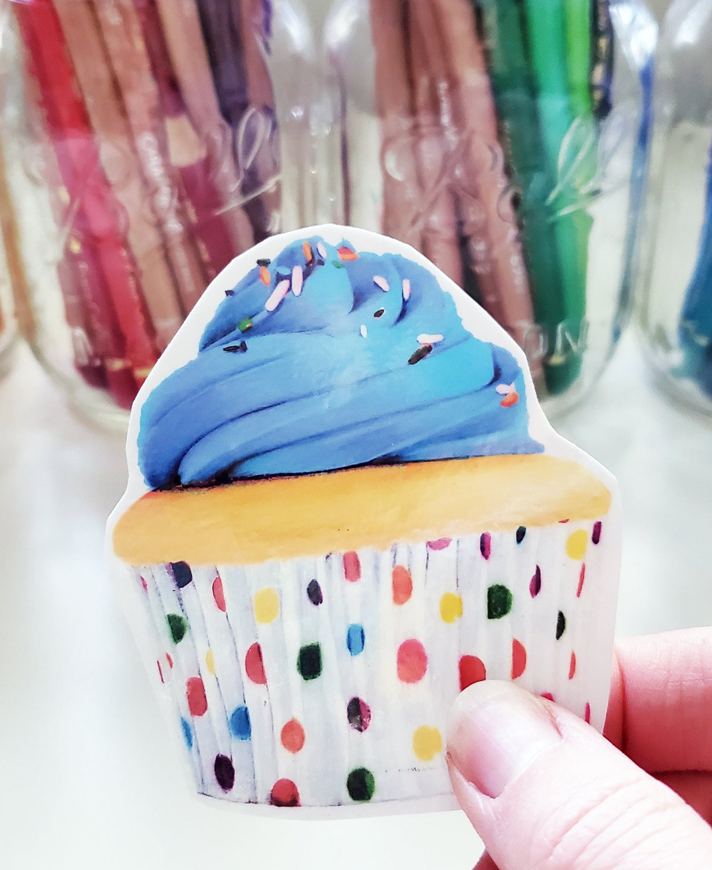 Blue Cupcake Waterproof Sticker