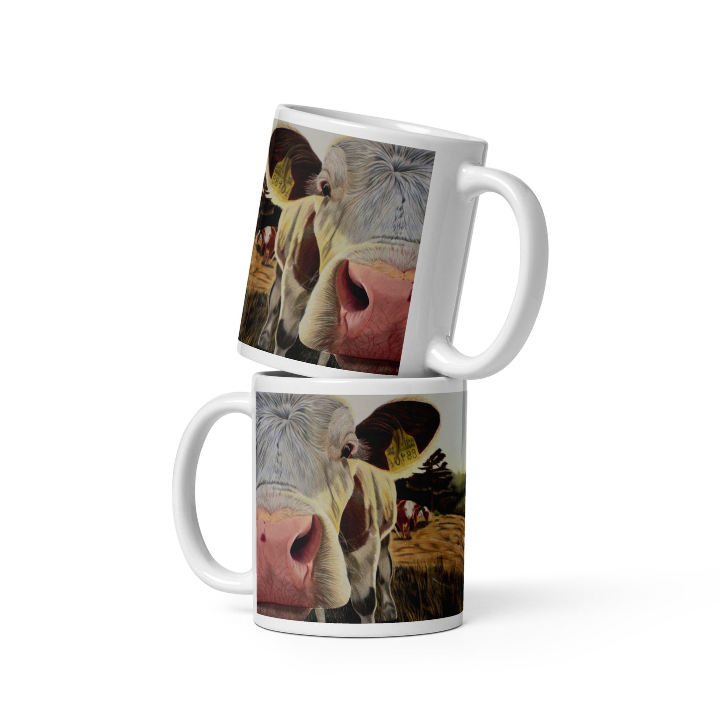"Just Saying Hi" Cow White glossy mug